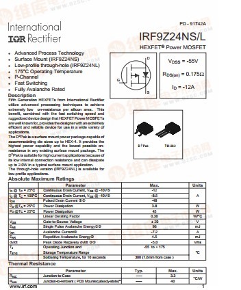 irf9z24ns现货供应irf9z24ns大功率场效应管irf9z24ns厂家直销量大